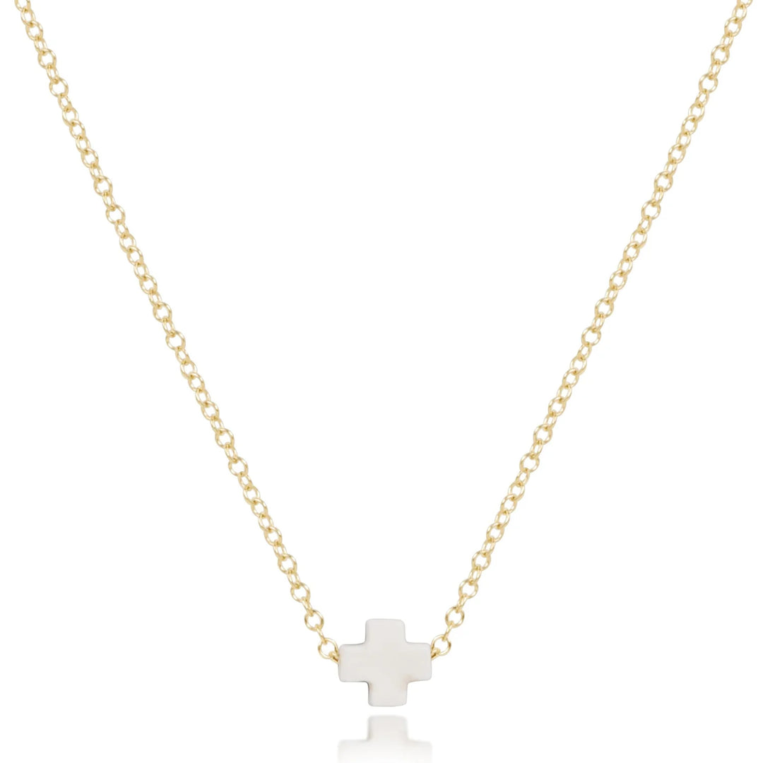 16" NECKLACE GOLD - SIGNATURE CROSS SMALL OFF-WHITE