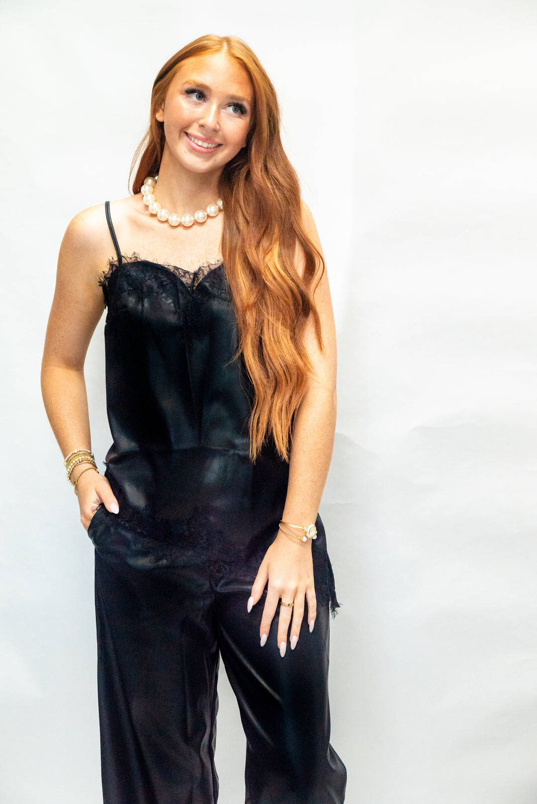 Camille Leather &amp; Lace Pant Set