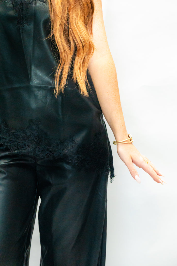 Camille Leather &amp; Lace Pant Set