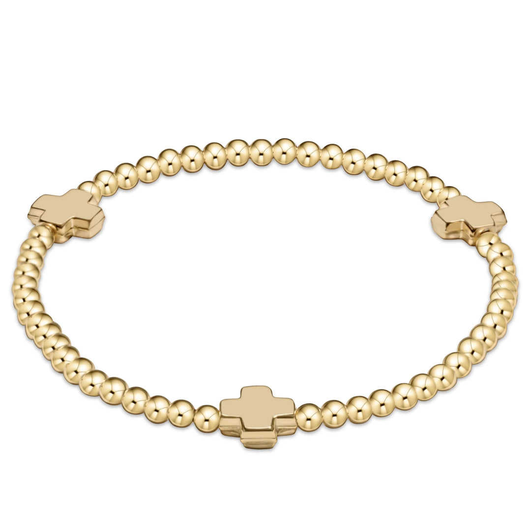 enewton signature cross gold pattern 3mm bead bracelet - gold (extends)