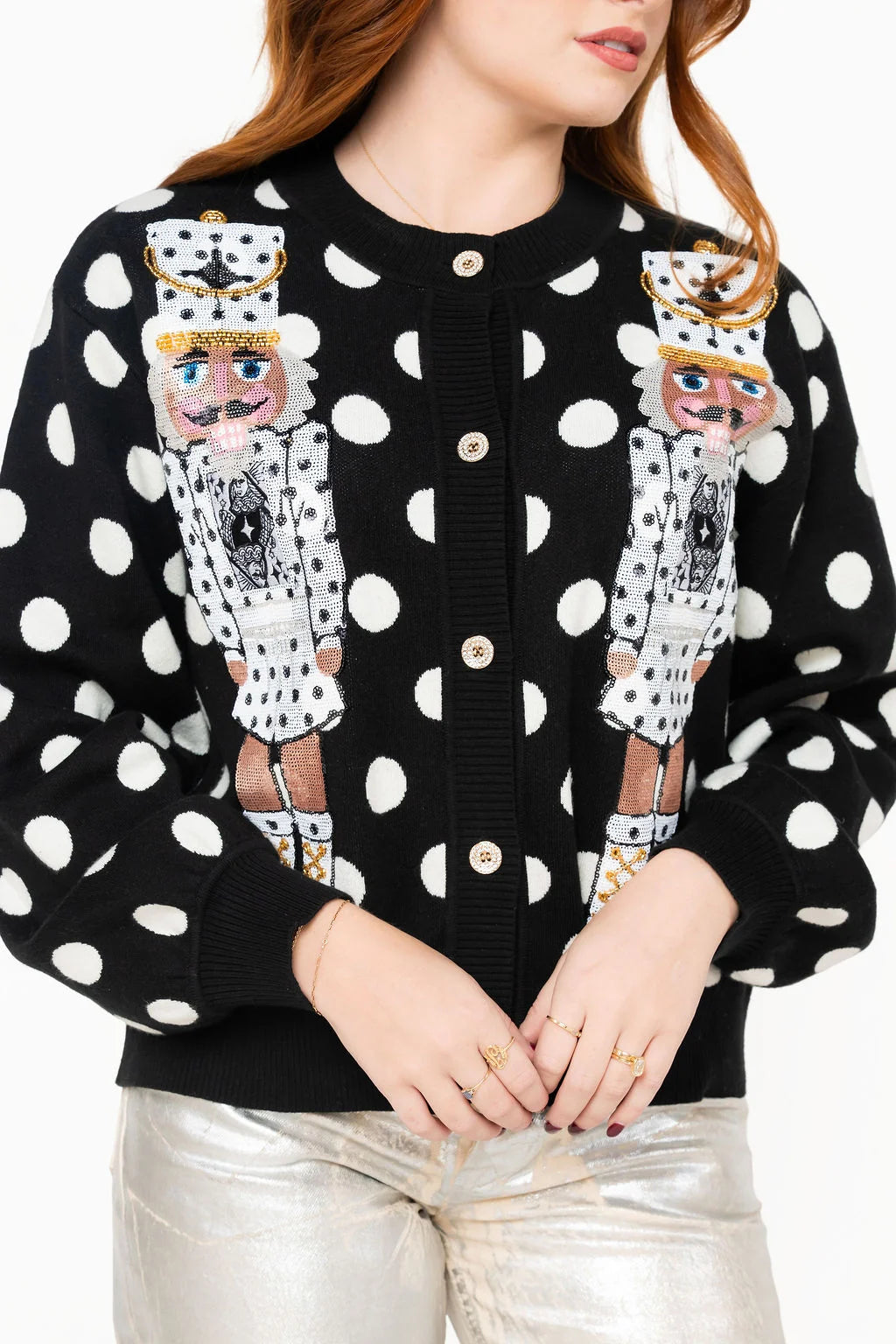 Queen of Sparkles Black &amp; White Polka Dot Nutcracker Cardigan