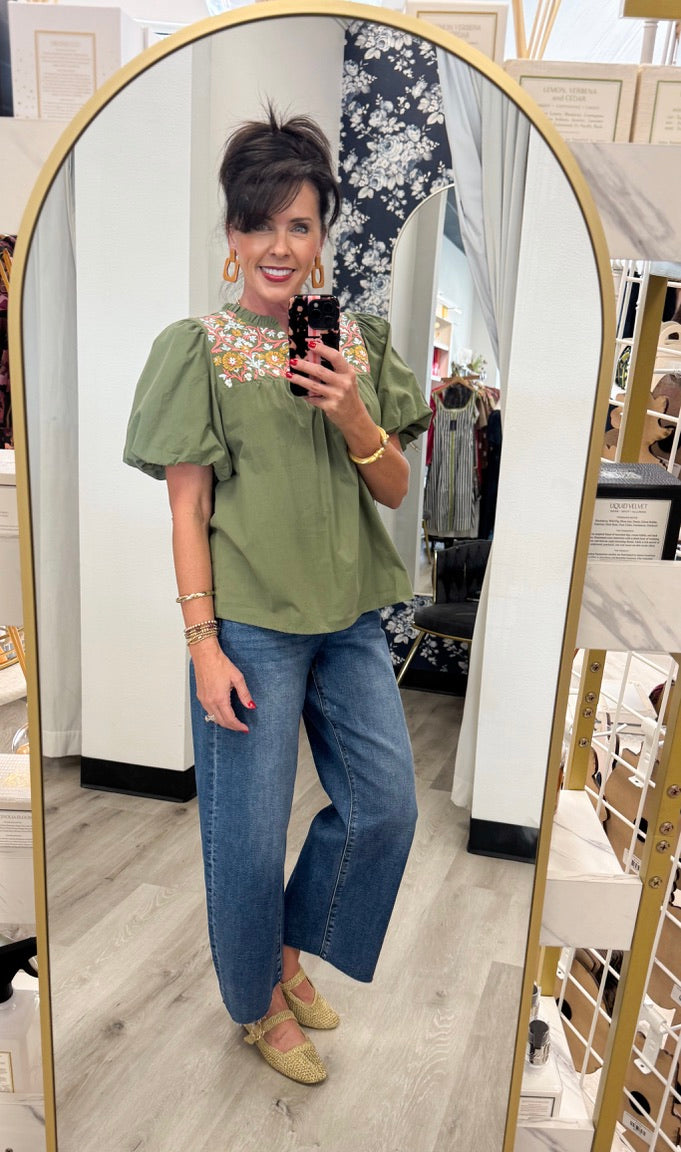 Mary Square Makayla Top-Olive