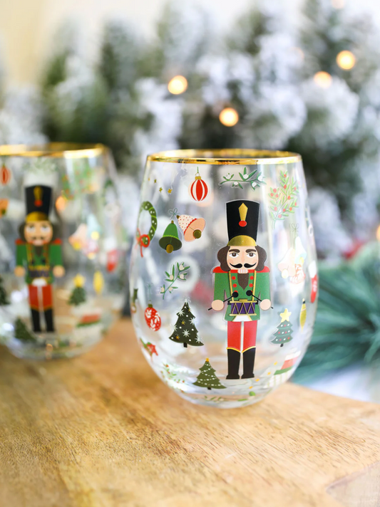 Nutcracker Pattern Stemless Wine Glass