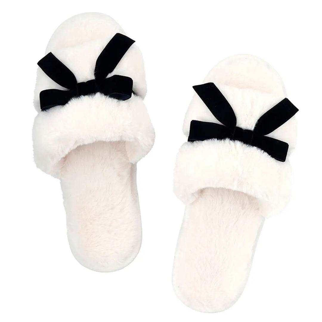 Black Velvet Bow Slippers