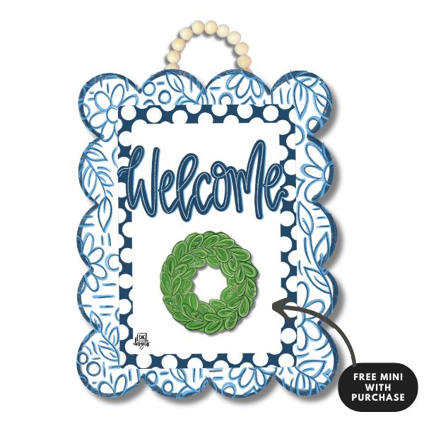 Dk Designs  Blue And White Scallop Door Hanger W/ Mini
