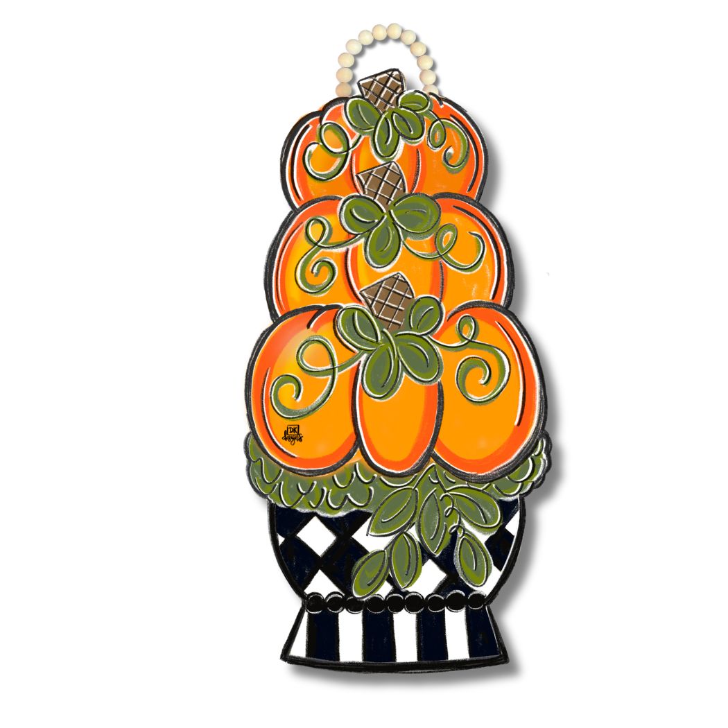 Dk Designs  Black And White Pumpkin Topiary Door Hanger