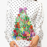 White &amp; Black Polka Dot Multi Christmas Tree Mockneck Sweatshirt By Queen Of Sparkles