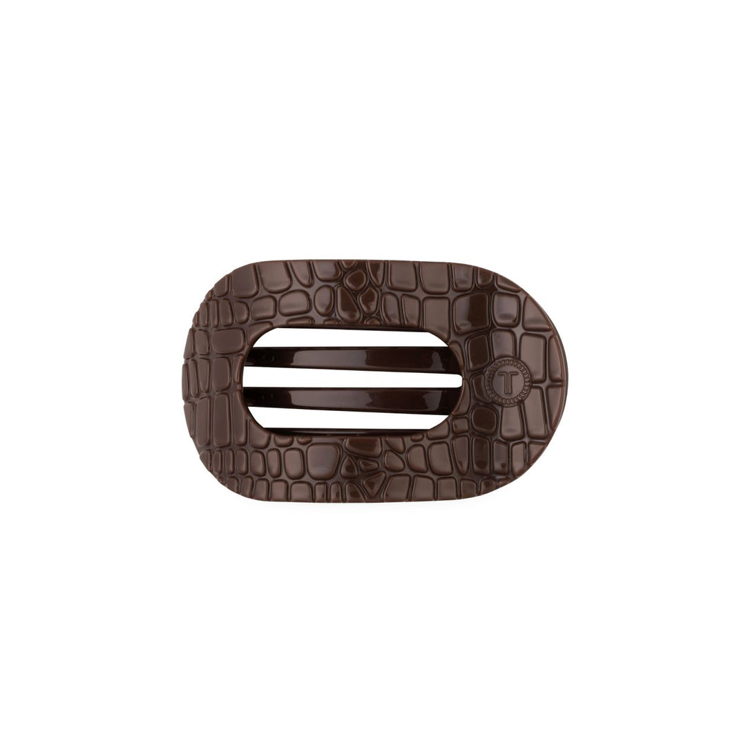 Teleties Brown Crocodile | Small | Flat Round Hair Clip