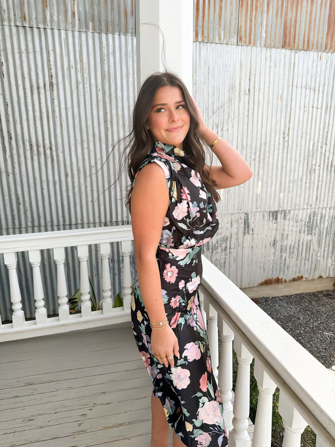 Vivienne Noir Floral Midi Dress