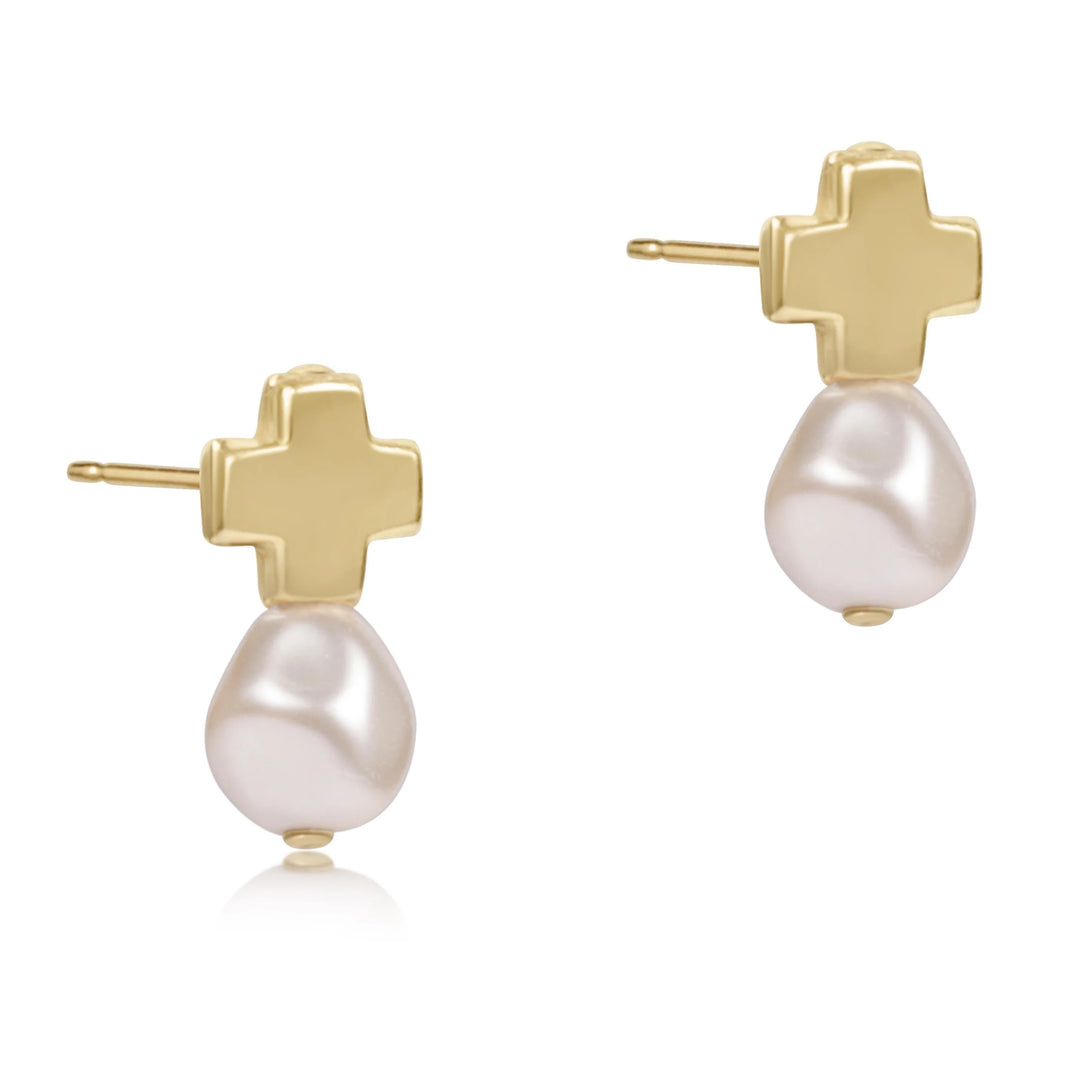 Enewton Design Signature Cross Gold Stud - Classic Pearl