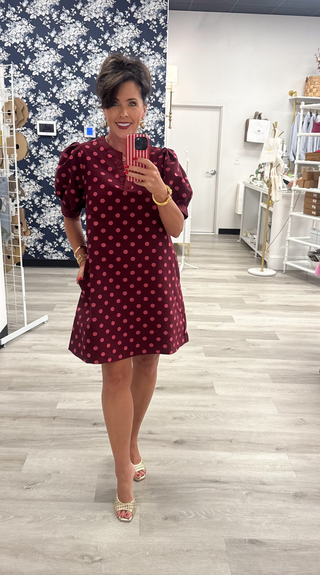 Burgundy Dot Mini Dress Small