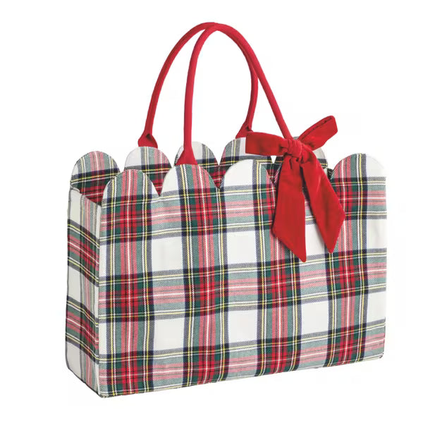 Mud Pie White Tartan Scallop Tote