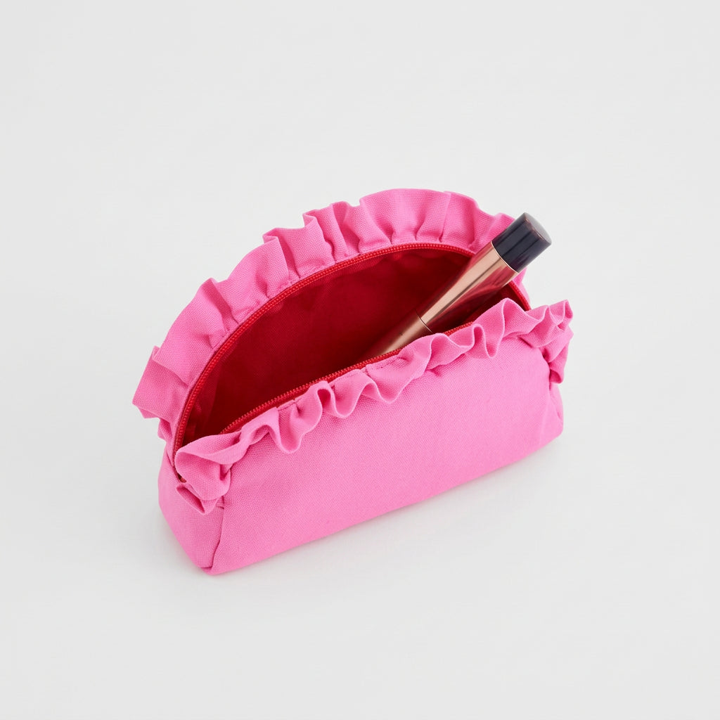 Shiraleah Solid Pink Ruffle Large Zip Pouch