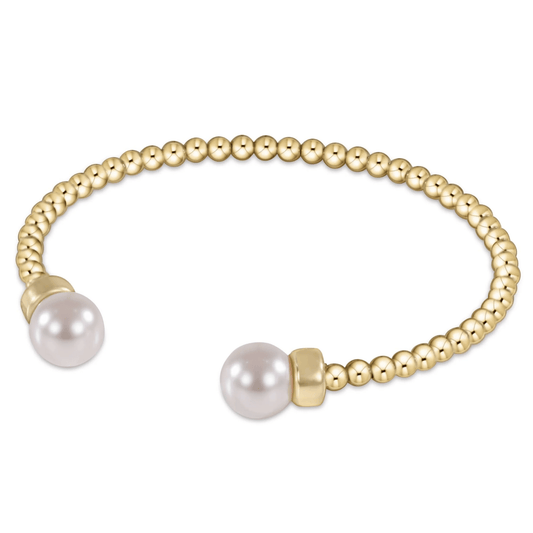 E Newton Classic Gold 3mm Bead Cuff-Pearl