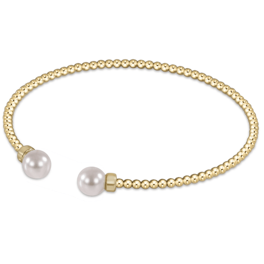 E Newton Classic Gold 2mm Bead Cuff-Pearl