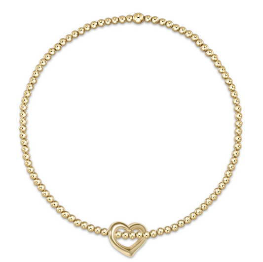 E Newton Classic Gold 2mm Bead Bracelet- Love Small Gold Charm