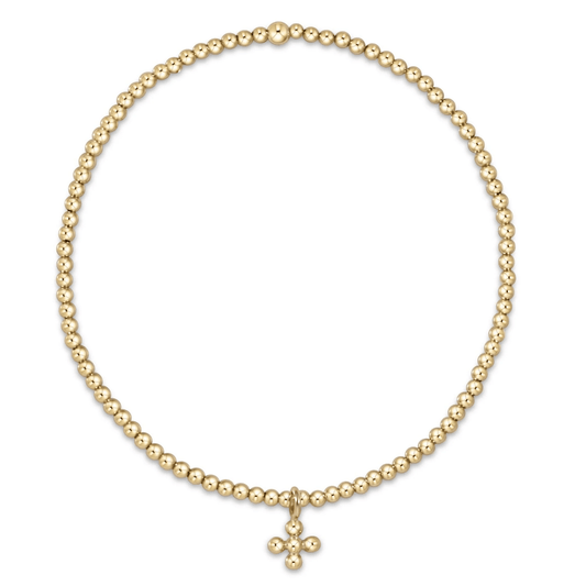 E newton Classic Gold 2mm Bead Bracelet Classic Beaded Signature Cross Small Gold Charm