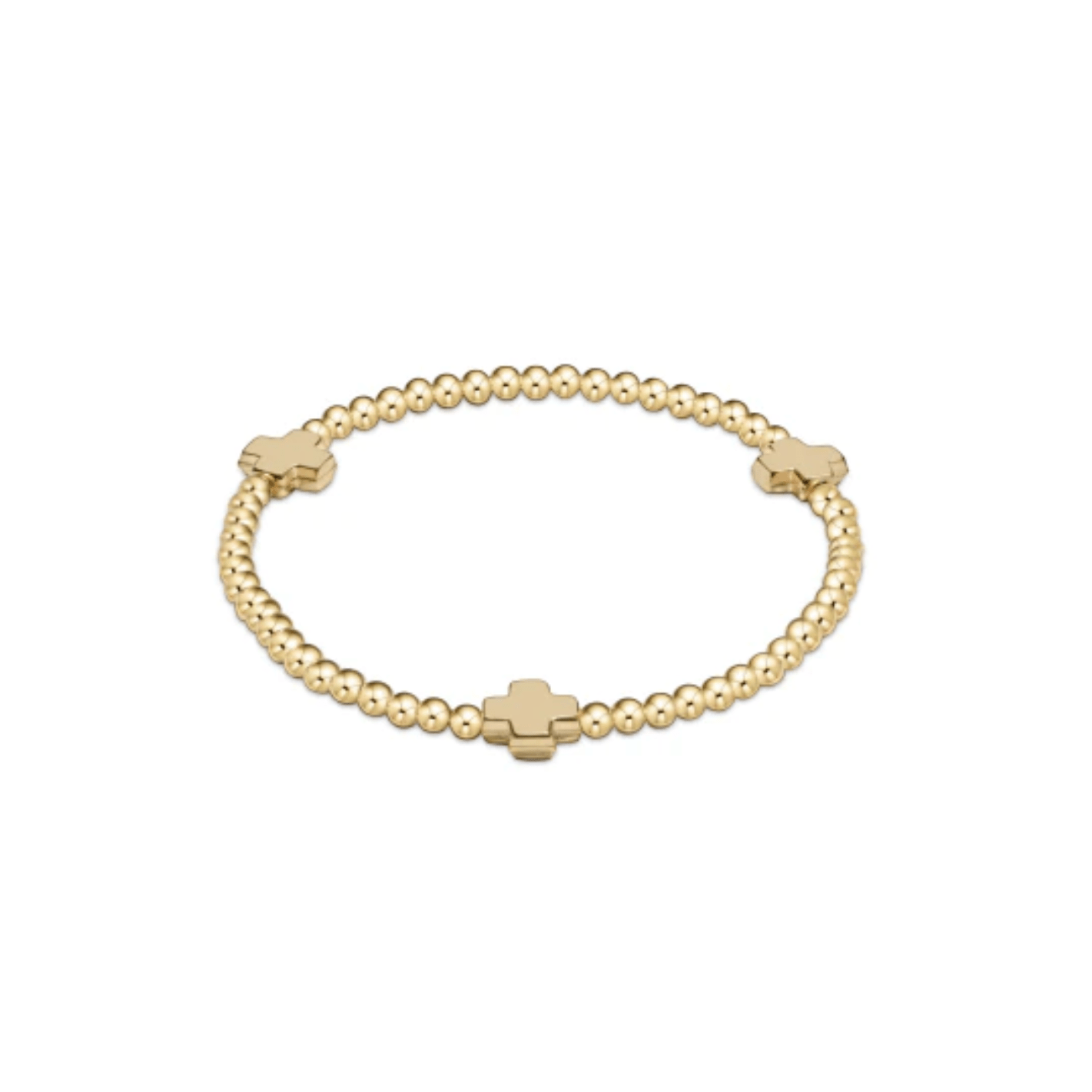 E Newton Signature Cross Gold Pattern 3mm Bead Bracelet- Gold