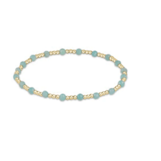 E Newton Gemstone Gold Sincerity Pattern 3mm Bead Bracelet - Aquamarine