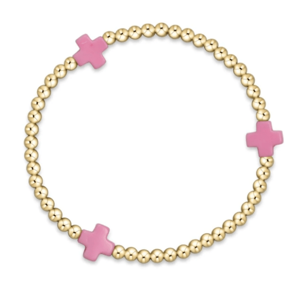 enewton Signature Cross Gold 3mm Bead Bracelet-Bright Pink