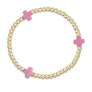 E Newton Signature Cross Gold Pattern 3mm Bead Bracelet-Bright Pink