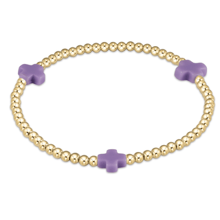 E Newton Signature Cross Gold Pattern 3mm Bead Bracelet-Purple