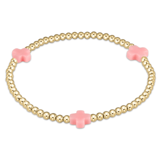 E Newton Signature Cross Gold Pattern 3mm Bead Bracelet-Pink