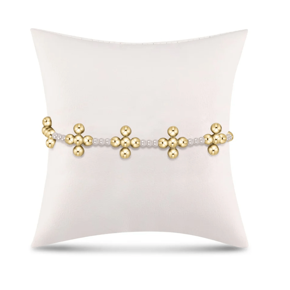 E Newton Signature Cross Sincerity Pattern Pearl 3mm Bead Bracelet Classic Beaded Signature Cross Gold 4mm Bead Gold