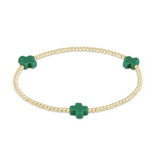 enewton - Signature Cross Gold Pattern 3mm Bead Bracelet - Emerald