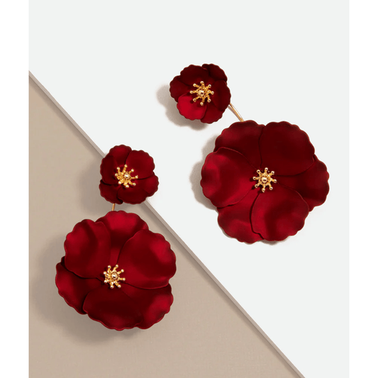 ZENZII - Red Metallic Flower Earring