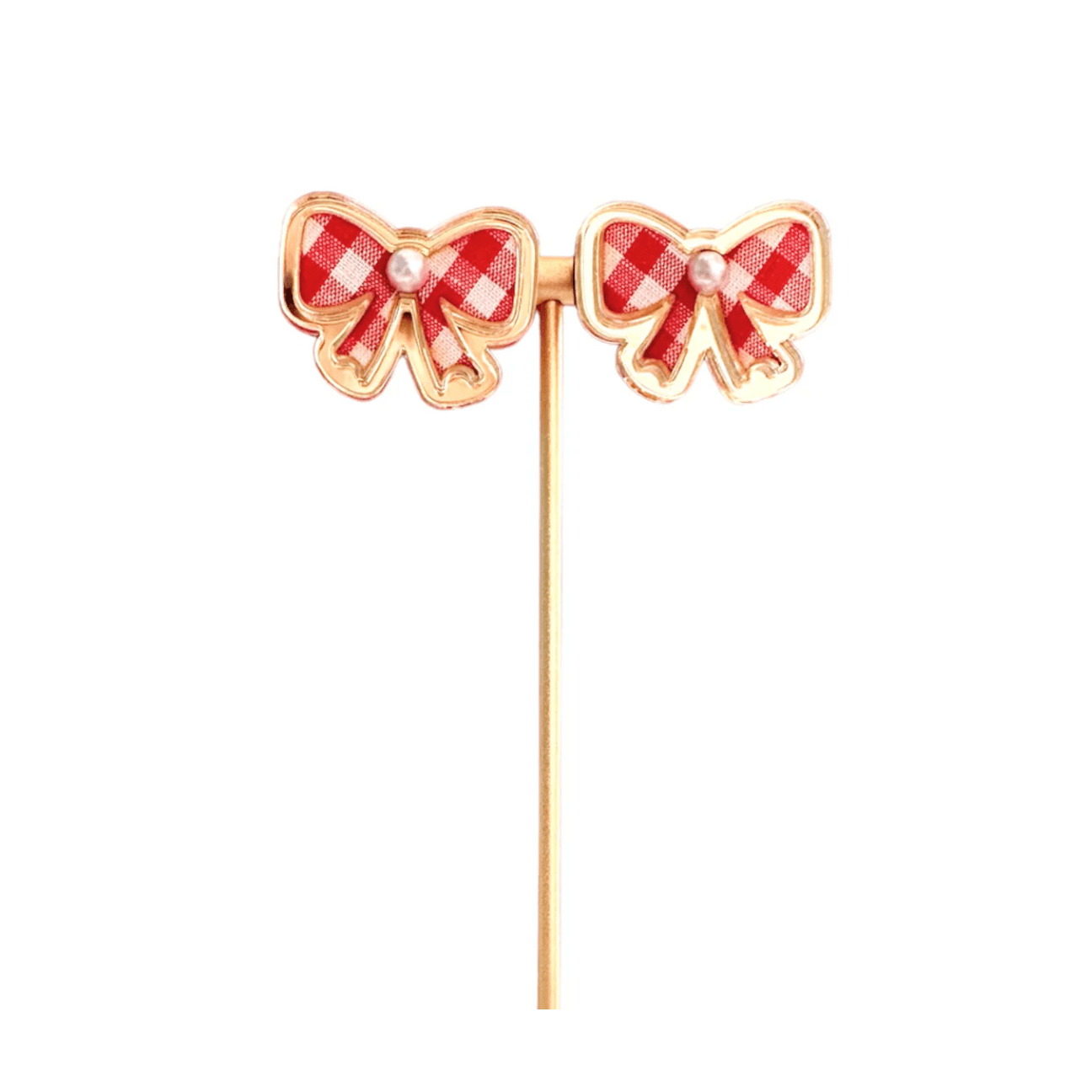 Bohemian Gemme - Red Gingham Bow Studs