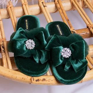 Amelie Embellished Slippers - Green