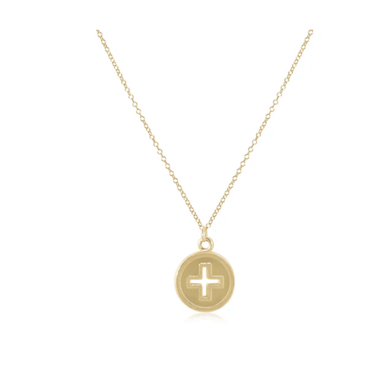 E Newton 16" Necklace - Signature Cross Gold Disc