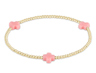E Newton - Signature Cross Gold Pattern 2mm Bead Bracelet - Pink