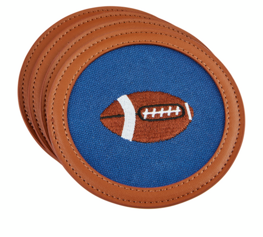 Mud Pie Football Embroidered Coaster Set