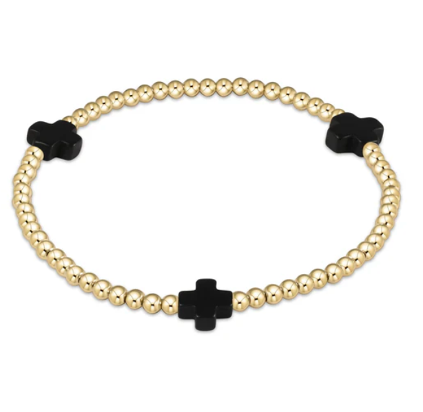 enewton - Signature Cross Gold Pattern 3mm Bead Bracelet - Onyx