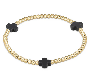 enewton Signature Cross Gold Pattern 3mm Bead Bracelet - Charcoal