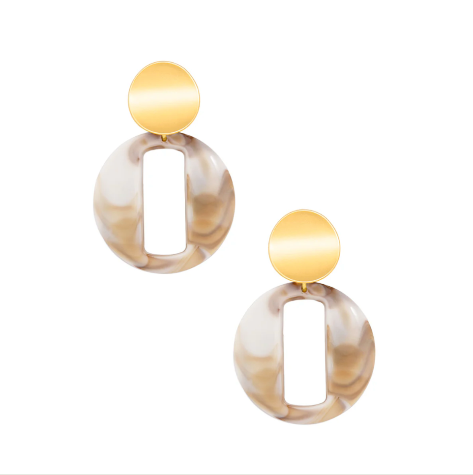 Zenzii - Beige Marbled Pendant Drop Earring