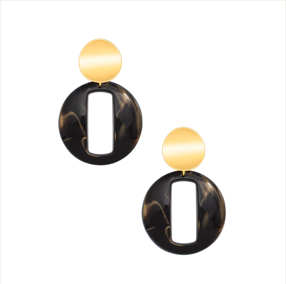 Zenzii - Black Marbled Pendant Drop Earring