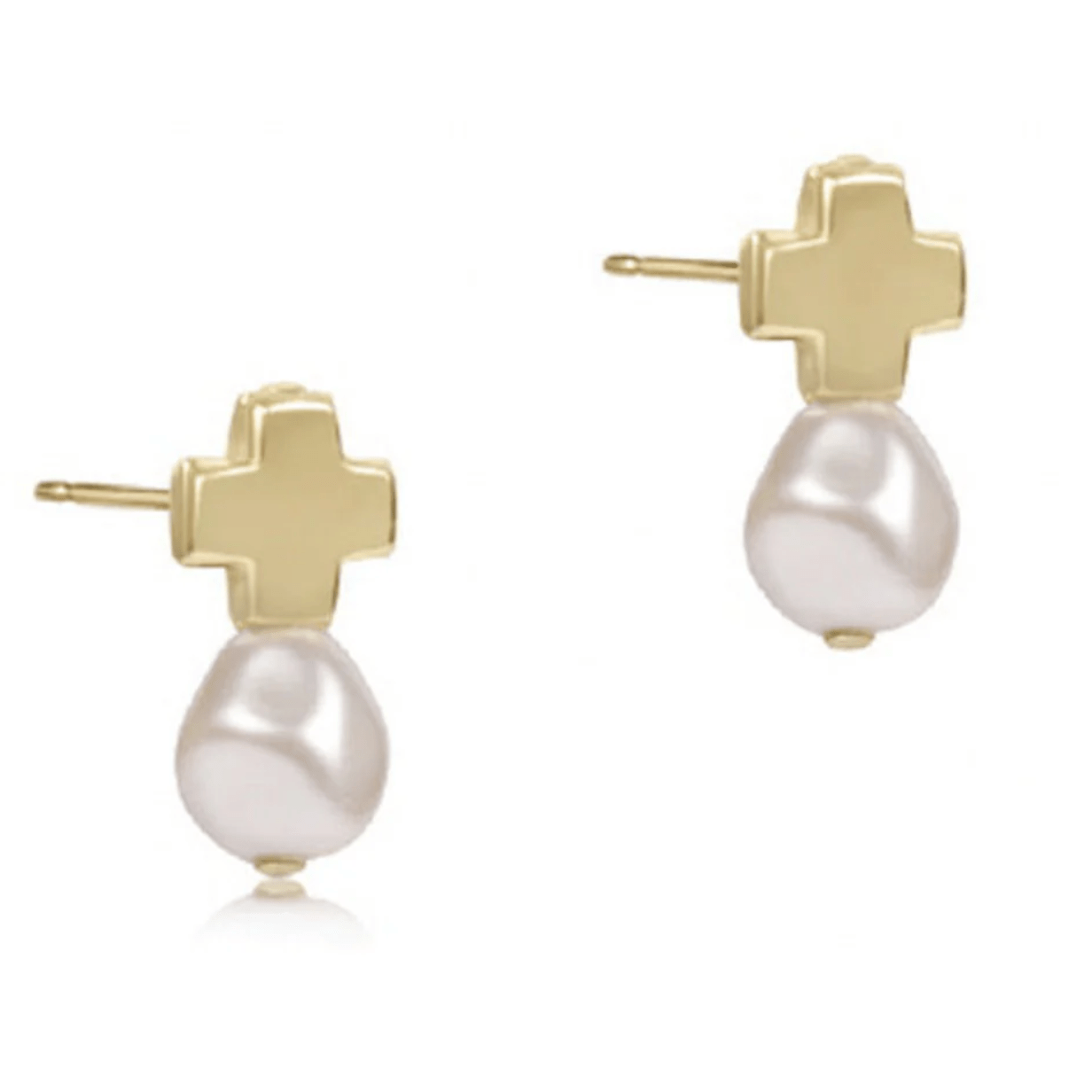 E Newton Signature Cross Gold Stud with Drop