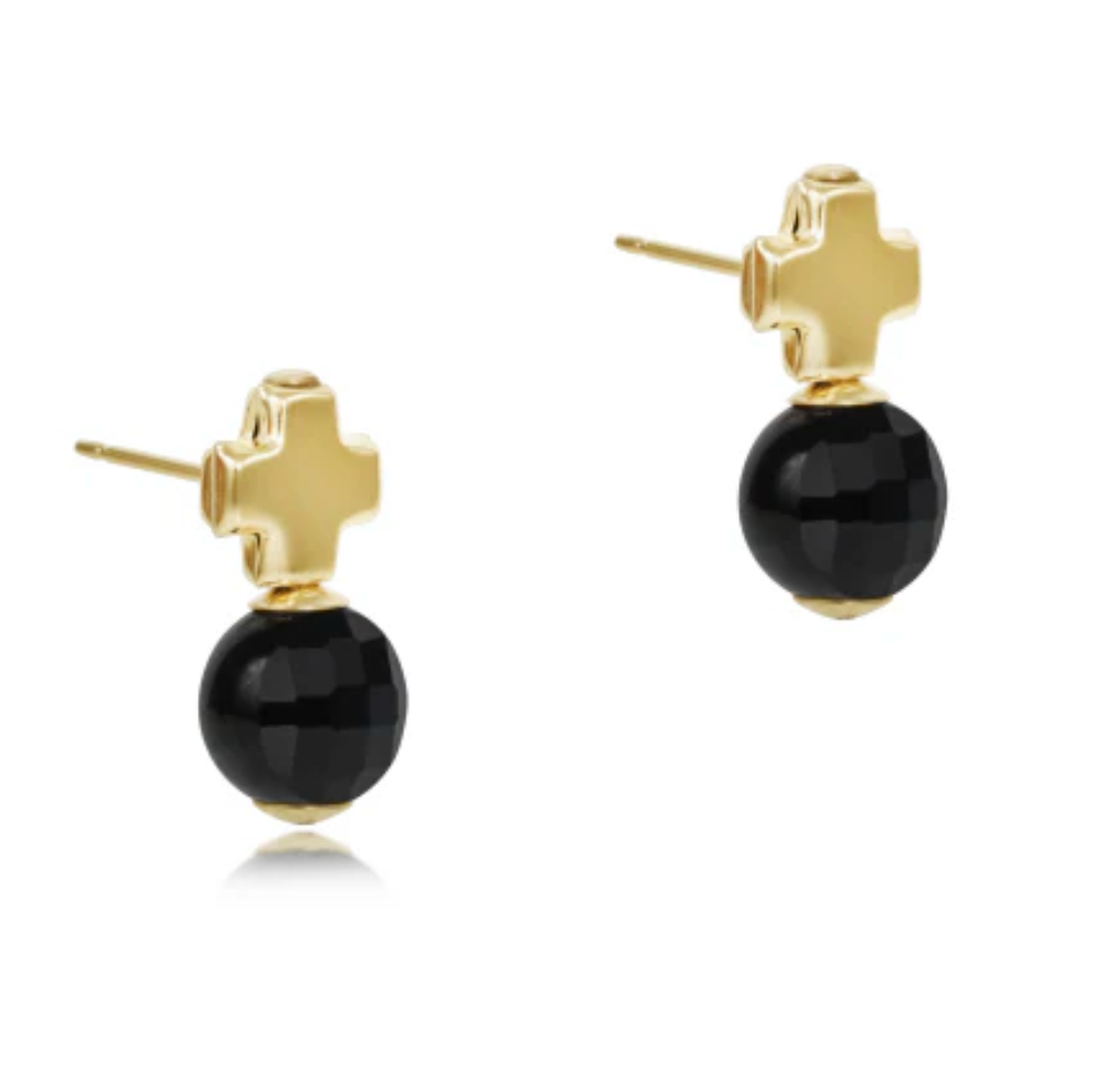 E Newton Signature Cross Gold Stud with Drop