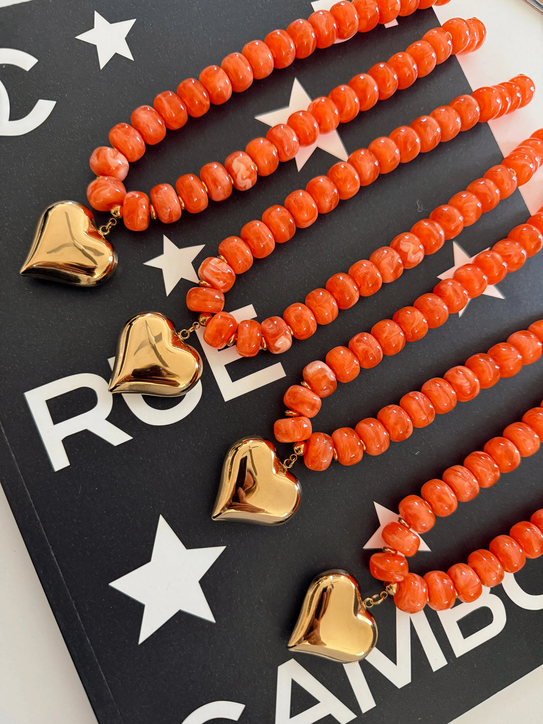 Orange Heart Necklace by Chansuttpearls