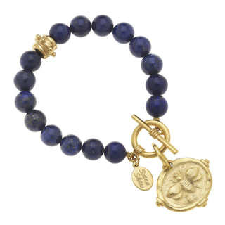 Gold Bee on Genuine Lapis Bracelet