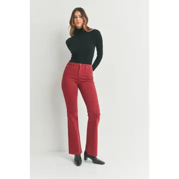 Burgundy High Rise Boot Cut Jeans