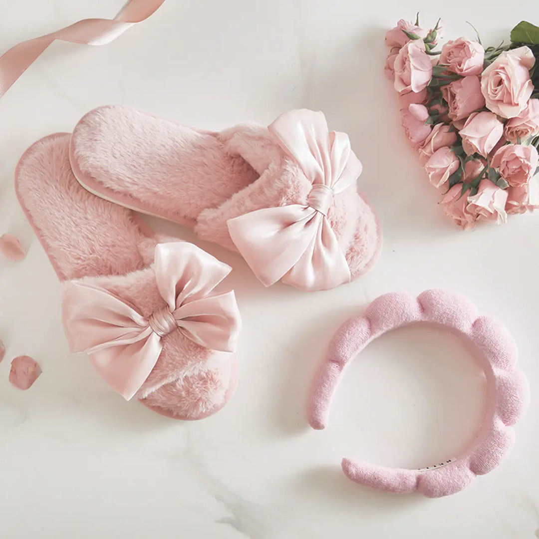 Light Pink Blush Bow Slippers
