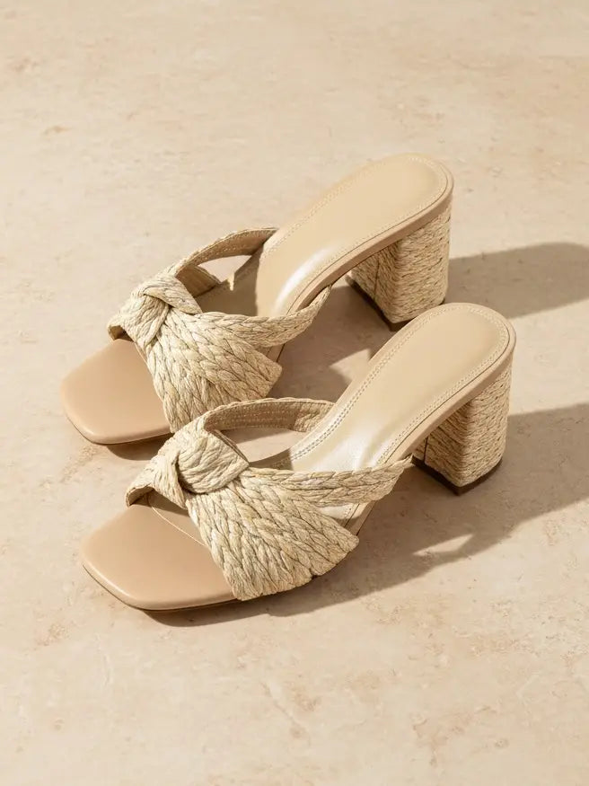 Ashley-Raffia Block Heel Sandels