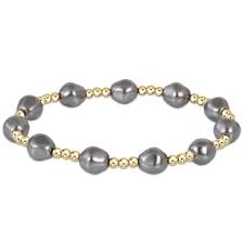 enewton Admire Gold 3MM bead bracelet- Dark Gray Pearl