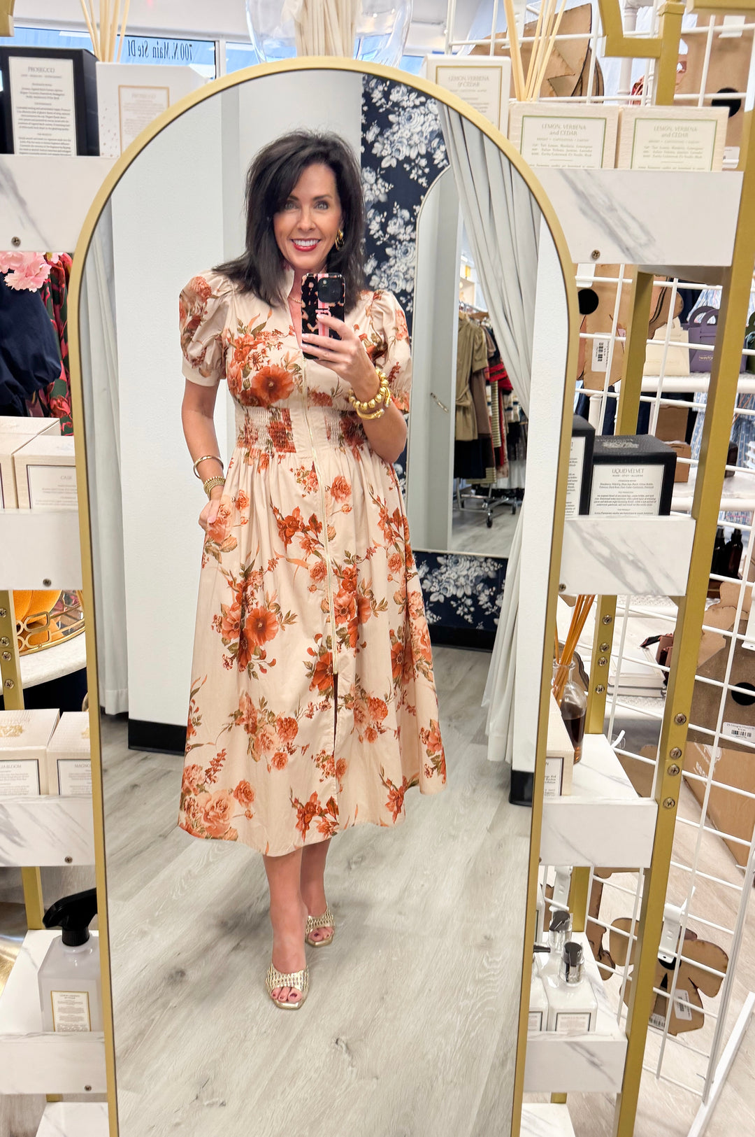 Fall Rose Floral Midi Dress