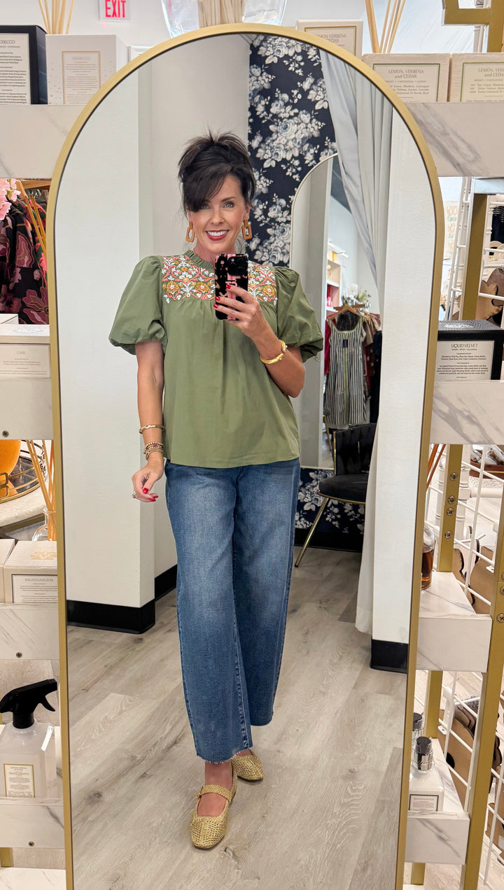 Mary Square Makayla Top-Olive