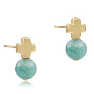 enewton Signature Cross Gold Stud- Amazonite